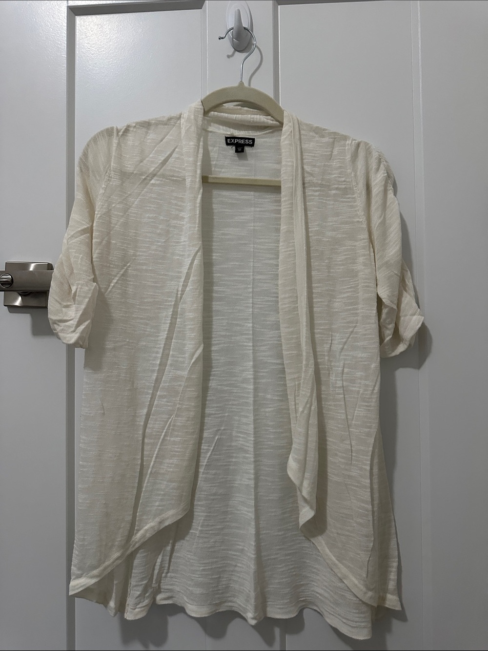 Express Lightweight Cream Draped Open Cardigan